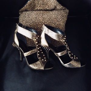 Gold/olive Metallic Stiletto Sandle